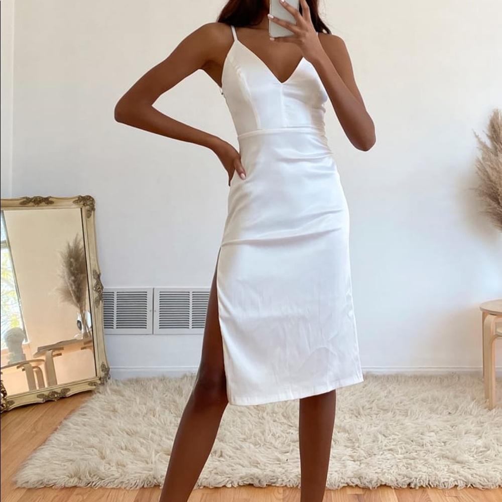 LULUS White Midi Lace Back Dress